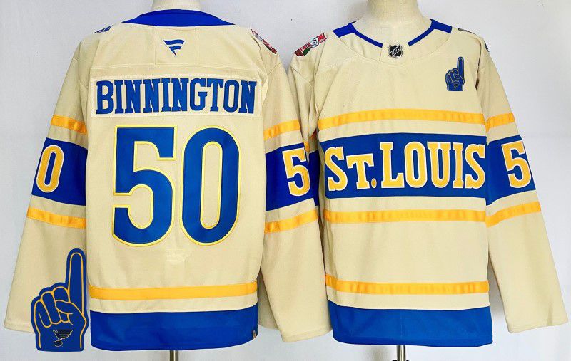 Men St.Louis Blues #50 Binnington Cream Fanatics 2025 NHL Jersey style 1